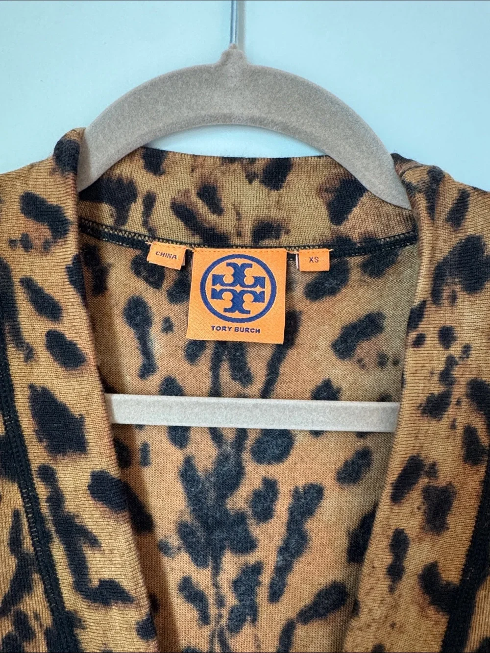 Tory Burch Leopard-Print Cardigan — Black & Tan
